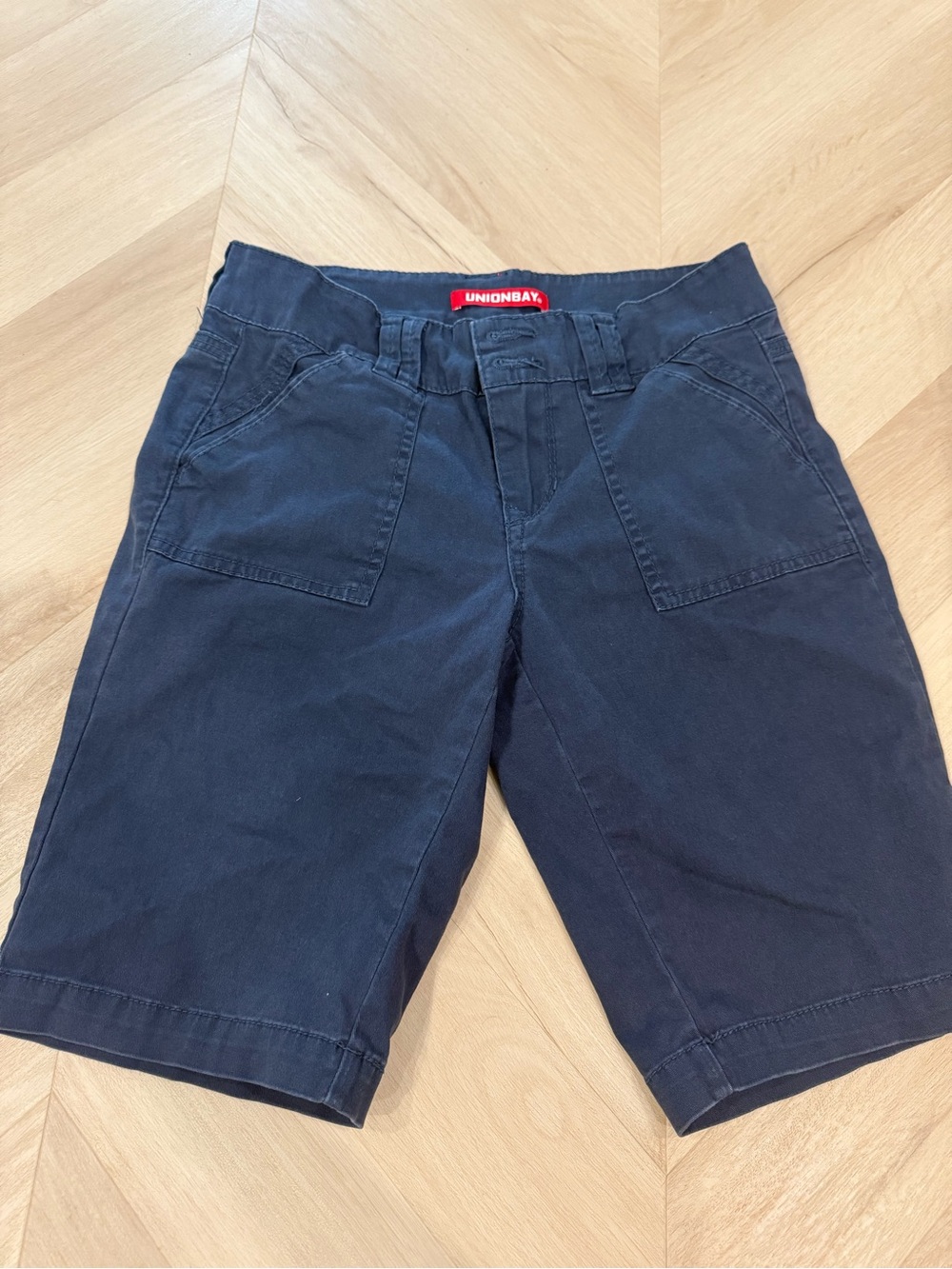 Low waisted UNIONBAY women’s Flat Front Navy Shorts